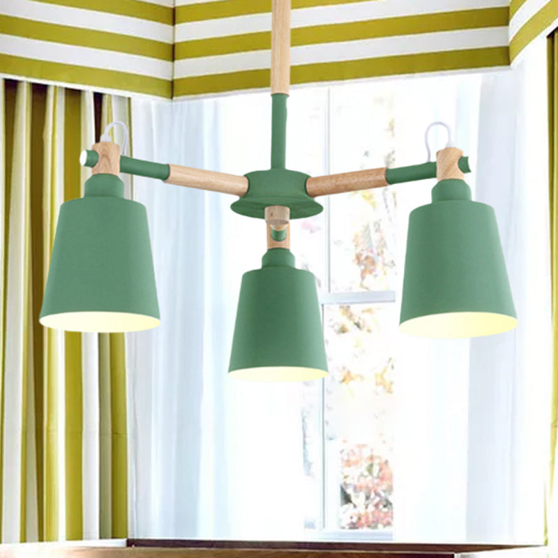 Macaroon Tapered Shade Hanging Ceiling Lamp Metal and Wood 3 Lights Hanging Pendant Fixture for Living Room Clearhalo 'Ceiling Lights' 'Chandeliers' Lighting' options 251839