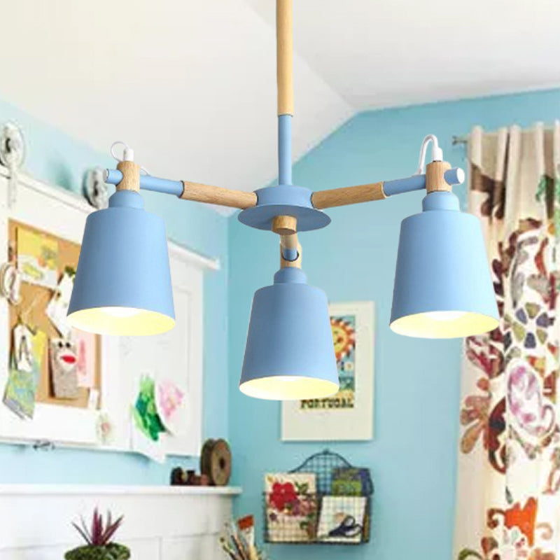 Macaroon Tapered Shade Hanging Ceiling Lamp Metal and Wood 3 Lights Hanging Pendant Fixture for Living Room Clearhalo 'Ceiling Lights' 'Chandeliers' Lighting' options 251843