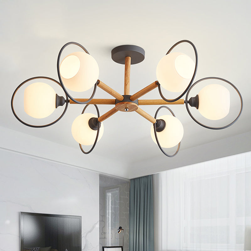 Dining Room Round Hanging Lights Glass 5 Bulbs Art Deco Hanging Pendant Fixture Grey Clearhalo 'Ceiling Lights' 'Chandeliers' Lighting' options 251920_fa41a4d6-f199-474c-8e7f-7ae17466a14d