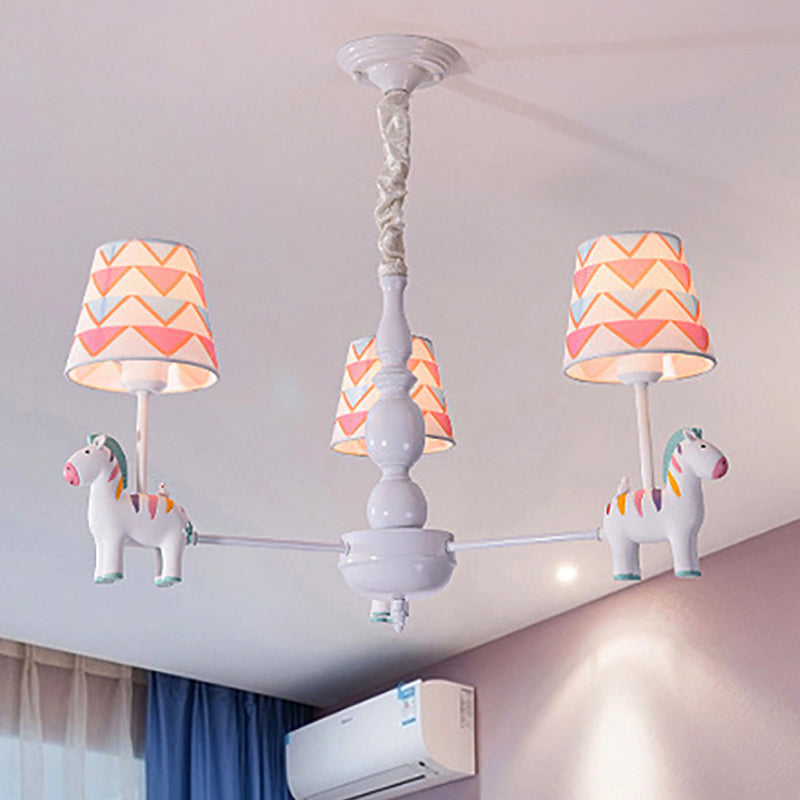Pink Tapered Shade Hanging Chandelier Cartoon Fabric Pendant Light for Bedroom 3 Pink Clearhalo 'Ceiling Lights' 'Chandeliers' Lighting' options 252006_e16d83b9-833b-4e7e-a025-59dc19637d7e