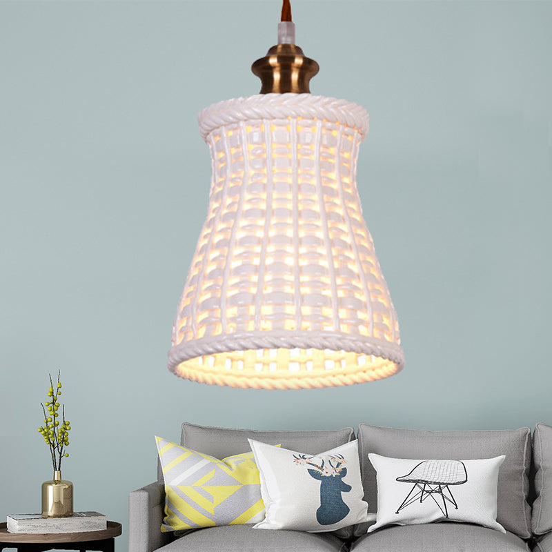 Modern Curved Basket Hanging Light Ceramics 1 Head Ceiling Pendant for Dining Table White Clearhalo 'Ceiling Lights' 'Pendant Lights' 'Pendants' Lighting' 252092_d16c02cc-9462-4a0c-9f94-bd8892b24060