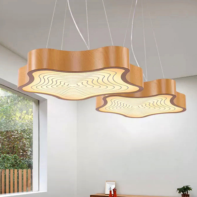Acrylic Star Shaped Pendant Lamp Asian Stylish LED Ceiling Lamp in Beige for Restaurant Wood Warm Clearhalo 'Ceiling Lights' 'Pendant Lights' 'Pendants' Lighting' 252254_90a42bd5-60b9-4e14-8b99-95a2dd5fce7a