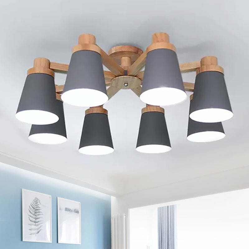 Office Hotel Bucket Ceiling Fixture Metal & Wood Contemporary Gray Semi Ceiling Mount Light Clearhalo 'Ceiling Lights' 'Chandeliers' Lighting' options 252319