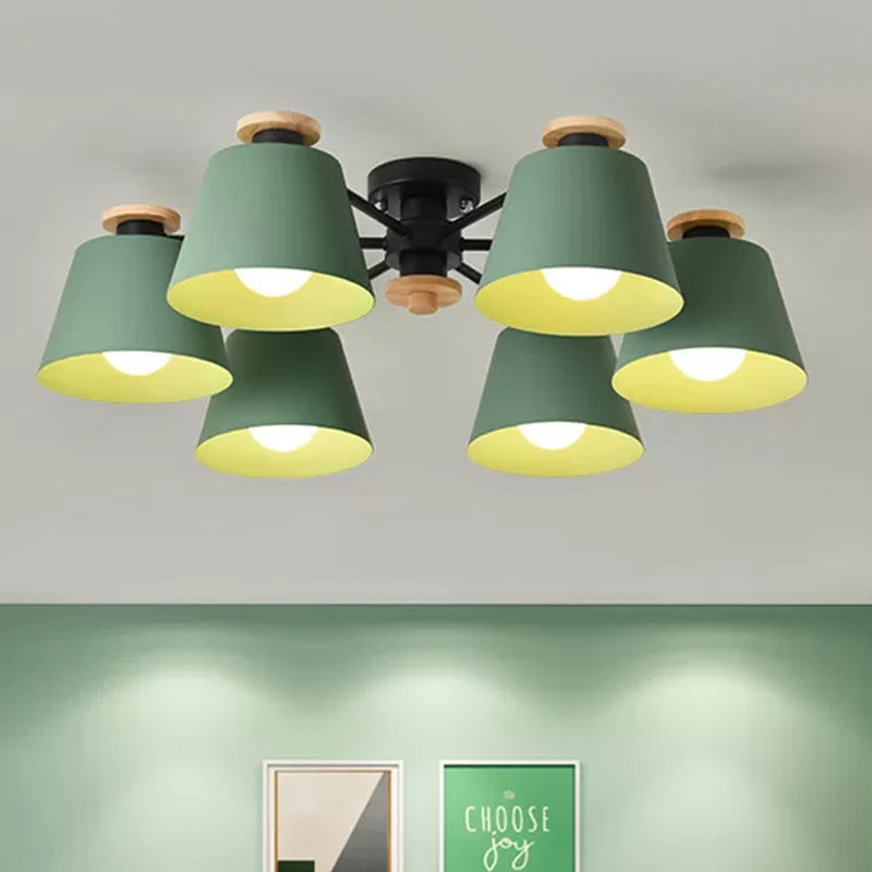 6 Heads Bucket Ceiling Light Macaron Loft Metal Semi Flushmount Light for Kindergarten Clearhalo 'Ceiling Lights' 'Chandeliers' Lighting' options 252348