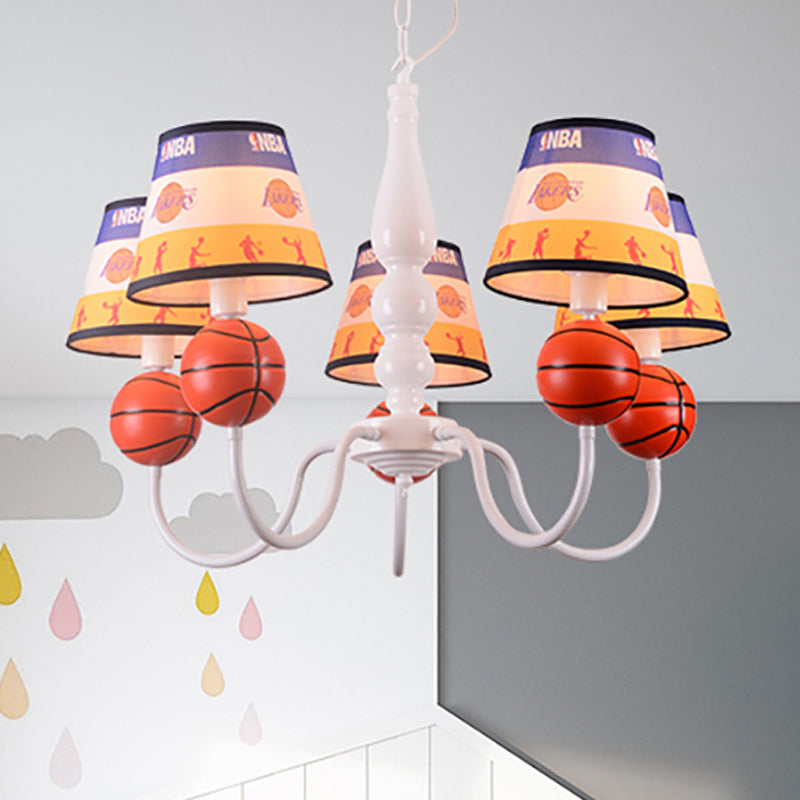 Bedroom Basketball Hanging Lamp Metal 5 Lights Cartoon Hanging Chandelier in Orange Clearhalo 'Ceiling Lights' 'Chandeliers' Lighting' options 252354