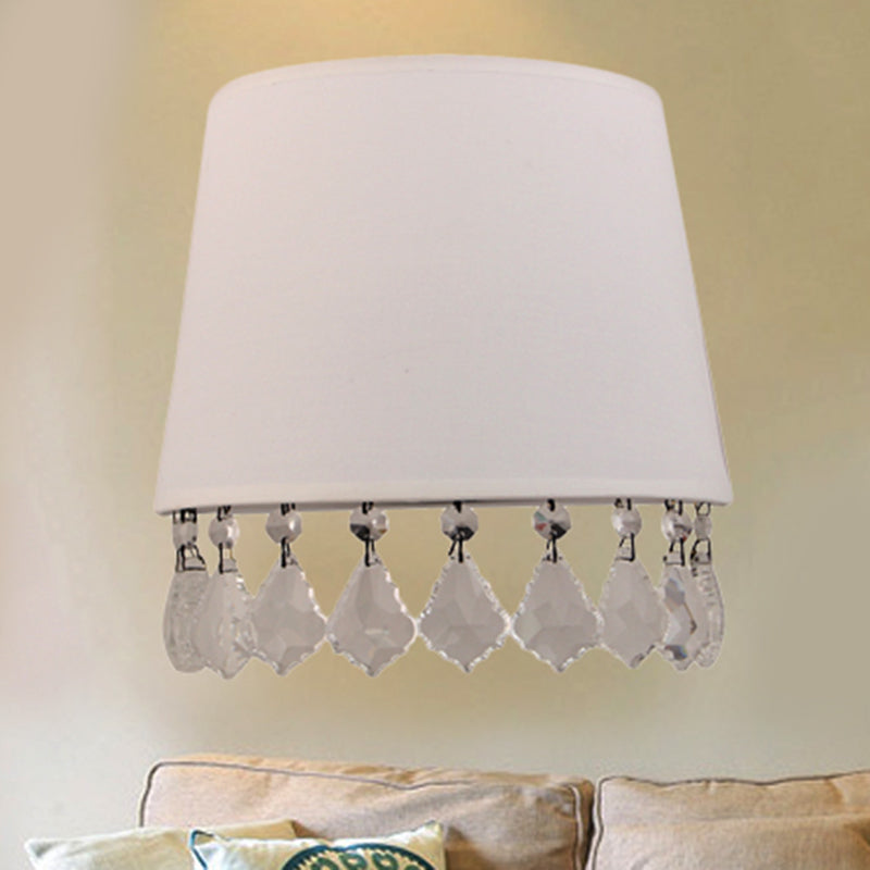 Modern Half-Drum Wall Light with Clear Crystal Fabric White Wall Lamp for Bedside White Clearhalo 'Wall Lamps & Sconces' 'Wall Lights' Lighting' 252429