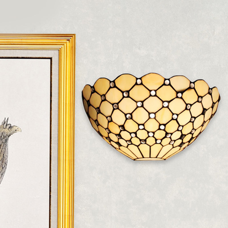 Tiffany Wall Mount Light with Stained Glass Shade Indoor Wall Sconce Light for Living Room Clearhalo 'Industrial' 'Middle century wall lights' 'Tiffany wall lights' 'Tiffany' 'Wall Lamps & Sconces' 'Wall Lights' Lighting' 252527