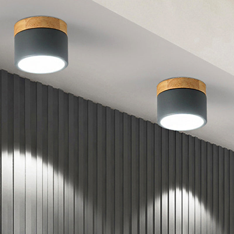Simple Style Down Light Drum Shape Aluminum Wood Flush Mount Light for Living Room Gallery Clearhalo 'Ceiling Lights' 'Close To Ceiling Lights' 'Close to ceiling' 'Flush mount' Lighting' 252538