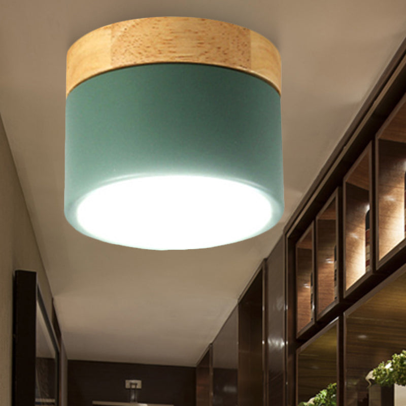 Simple Style Down Light Drum Shape Aluminum Wood Flush Mount Light for Living Room Gallery Clearhalo 'Ceiling Lights' 'Close To Ceiling Lights' 'Close to ceiling' 'Flush mount' Lighting' 252540