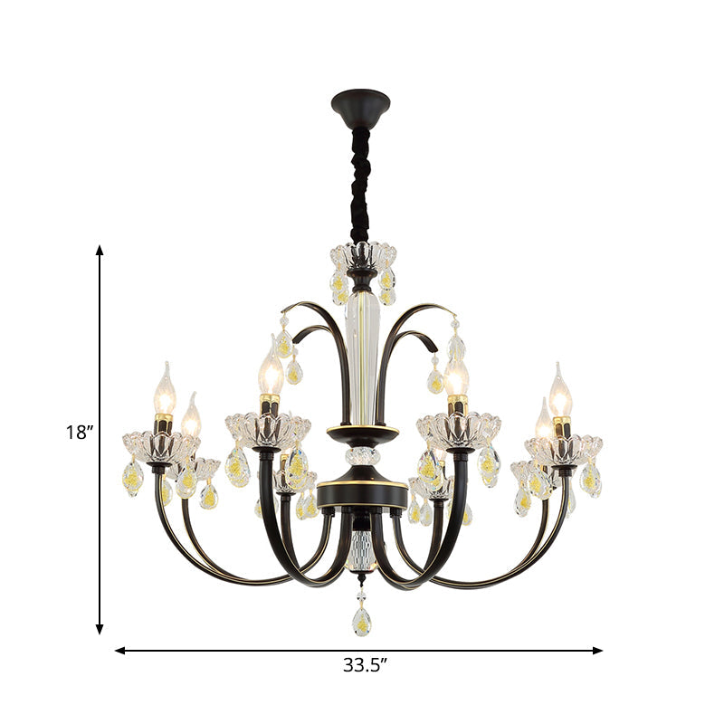 Black Candle Ceiling Light Traditional Metal 6/8/10 Lights Living Room Hanging Light Fixture Clearhalo 'Ceiling Lights' 'Chandeliers' Lighting' options 253189