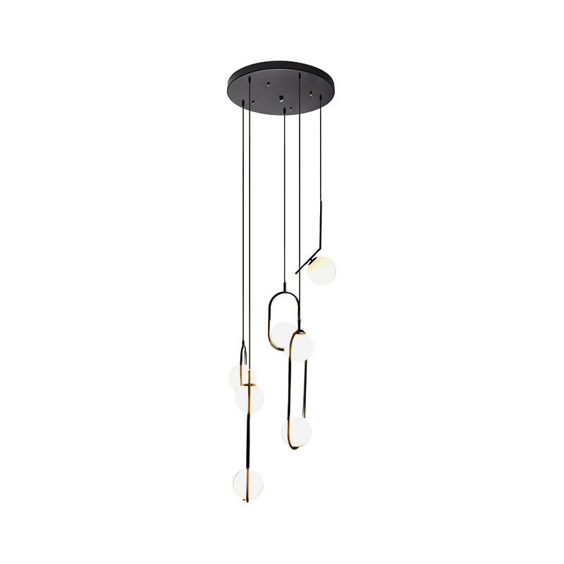 Black Globe Multi Light Chandelier Simple Glass Pendant Lighting Fixture for Stairs Clearhalo 'Ceiling Lights' 'Modern Pendants' 'Modern' 'Pendant Lights' 'Pendants' Lighting' 2533094