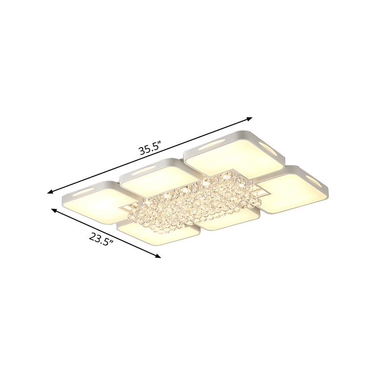 Acrylic Rectangle Flush Mount Ceiling Light Modern White Led Indoor Lighting with Crystal Ball, 23.5"/35.5" W Clearhalo 'Ceiling Lights' 'Close To Ceiling Lights' 'Close to ceiling' 'Flush mount' Lighting' 253546