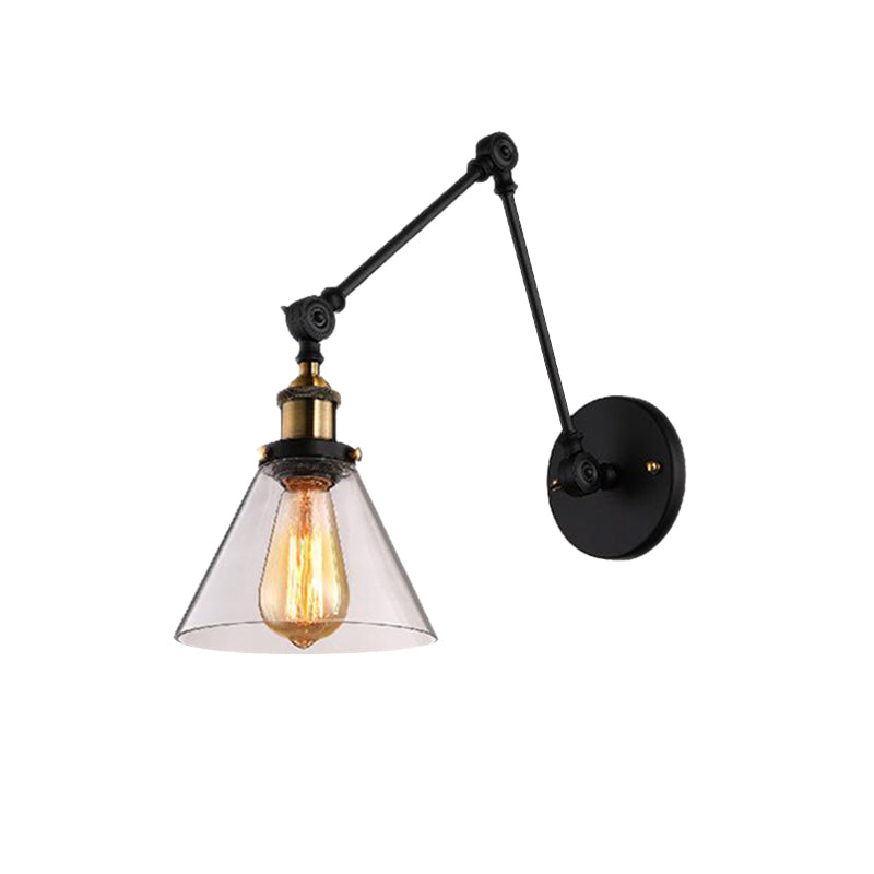 Brass Tapered Wall Lighting Vintage Clear Glass 1 Light Living Room Sconce Light Fixture Clearhalo 'Cast Iron' 'Glass' 'Industrial wall lights' 'Industrial' 'Middle century wall lights' 'Modern' 'Tiffany' 'Traditional wall lights' 'Wall Lamps & Sconces' 'Wall Lights' Lighting' 253557