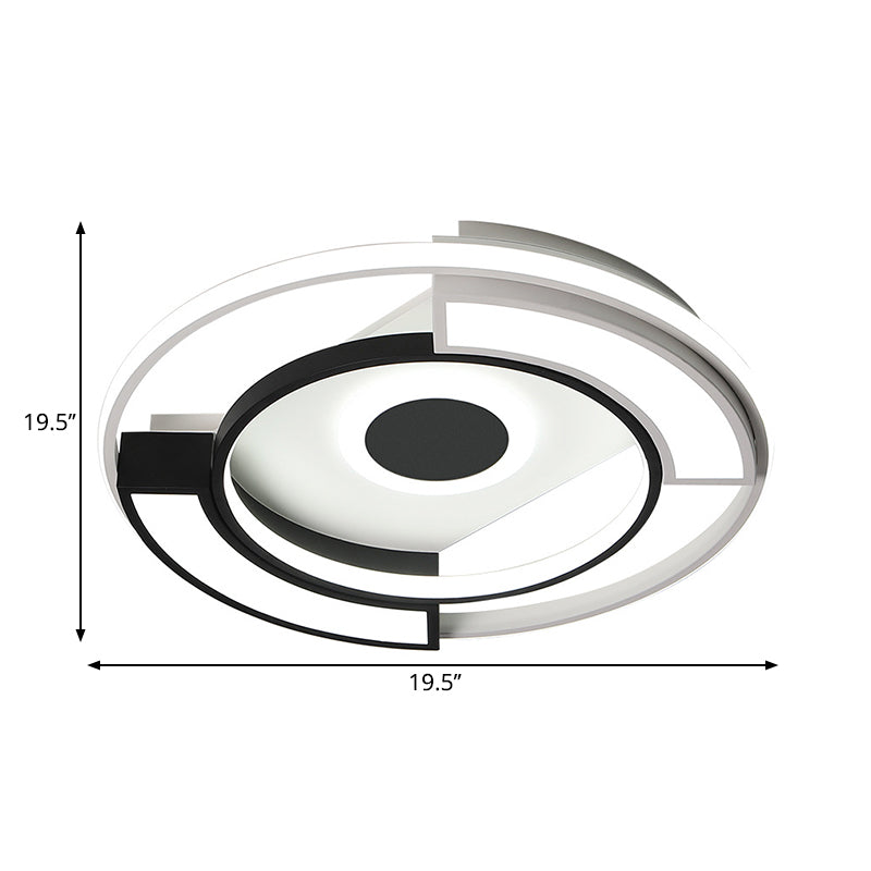 Modern Circular Flush Light Metal and Acrylic Black and White Led Surface Mount Ceiling Lights for Living Room, 16"/19.5" W Clearhalo 'Ceiling Lights' 'Close To Ceiling Lights' 'Close to ceiling' 'Flush mount' Lighting' 253612
