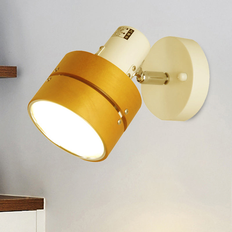 Study Room Drum Wall Light Angle Adjustable Wood Contemporary 1 Light Beige Wall Sconce Clearhalo 'Modern wall lights' 'Modern' 'Wall Lamps & Sconces' 'Wall Lights' Lighting' 253641