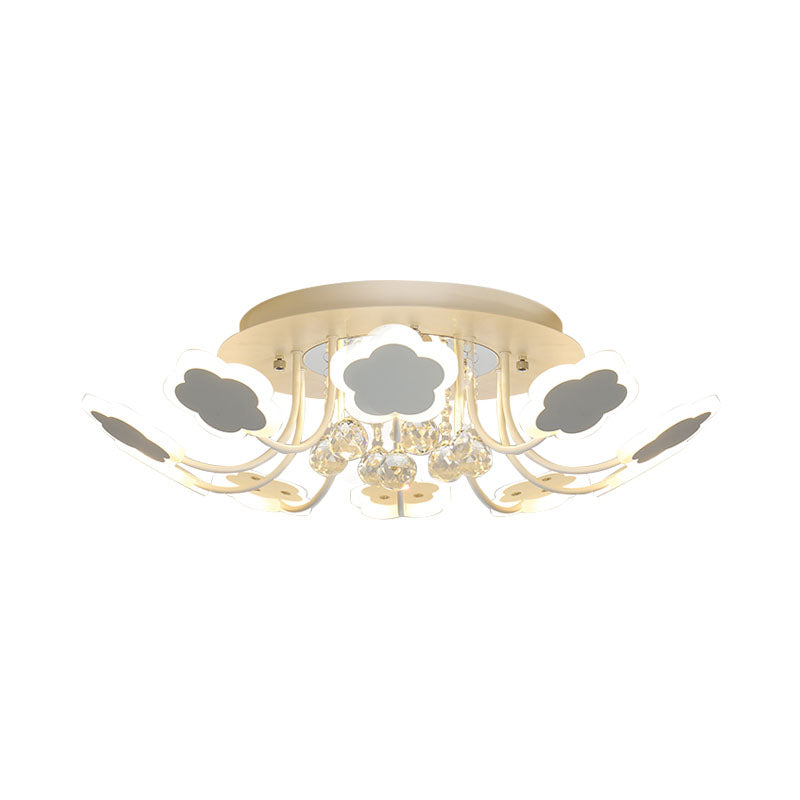 Petal-Shape Semi Mount Light Modern Acrylic 23"/27" W LED Black/White Ceiling Lamp with Clear Crystal Draping, Warm/White Light Clearhalo 'Ceiling Lights' 'Close To Ceiling Lights' 'Close to ceiling' 'Semi-flushmount' Lighting' 253874