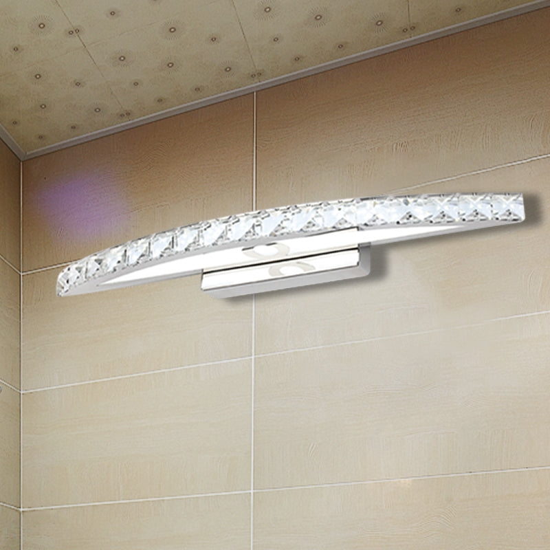 Curved Vanity Lighting Modern Style Clear/Champagne Crystal 17"/21" W LED Wall Mounted Lamp, Warm/White Light Clear Clearhalo 'Modern wall lights' 'Modern' 'Vanity Lights' 'Wall Lights' Lighting' 253945