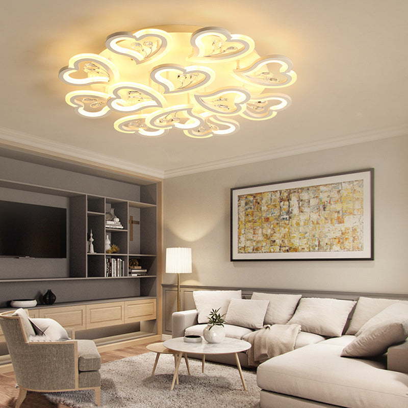 19.5"/23.5"/31.5" W White Heart Shape Semi Flush Light Modern LED Acrylic Ceiling Lamp with Crystal Accent in Warm/White Light Clearhalo 'Ceiling Lights' 'Close To Ceiling Lights' 'Close to ceiling' 'Flush mount' Lighting' 254116