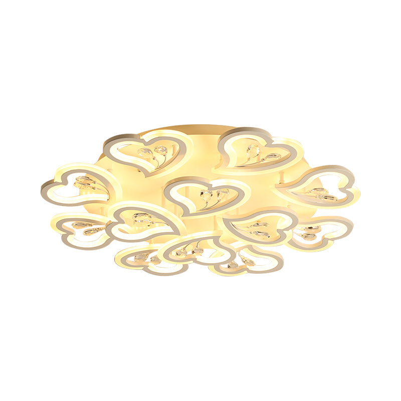 19.5"/23.5"/31.5" W White Heart Shape Semi Flush Light Modern LED Acrylic Ceiling Lamp with Crystal Accent in Warm/White Light Clearhalo 'Ceiling Lights' 'Close To Ceiling Lights' 'Close to ceiling' 'Flush mount' Lighting' 254117