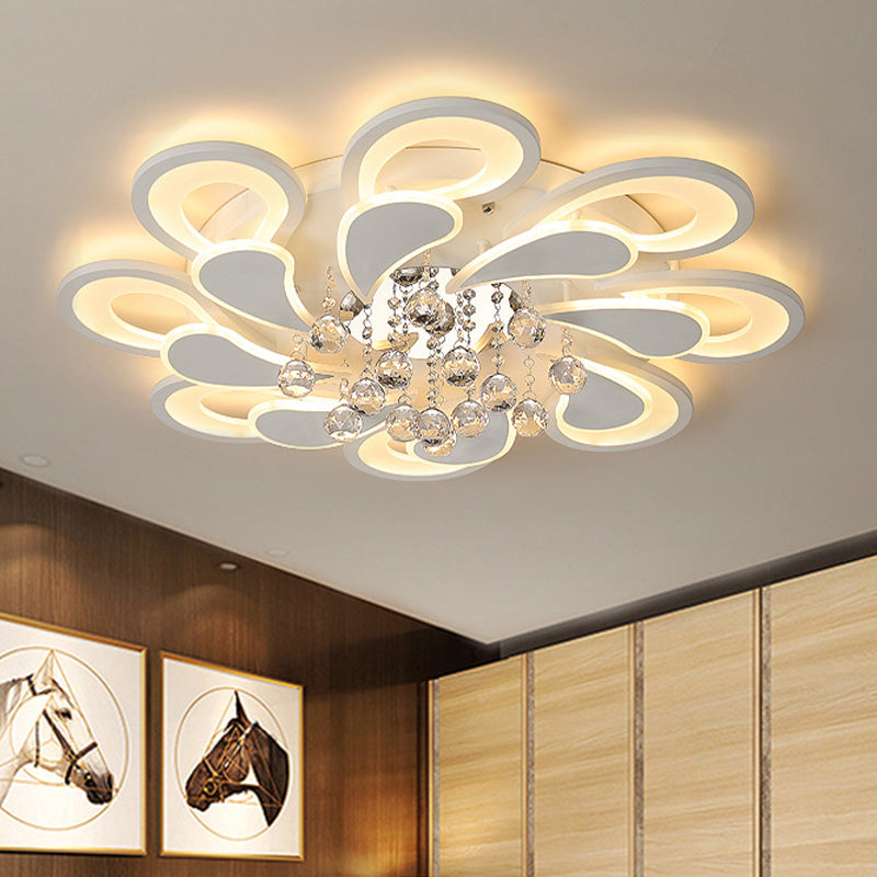 27"/31.5" W White Windmill Flush Lamp Modernist LED Acrylic Flush Mount Ceiling Fixture with Crystal Drop in Warm/White Light Clearhalo 'Ceiling Lights' 'Close To Ceiling Lights' 'Close to ceiling' 'Flush mount' Lighting' 254192