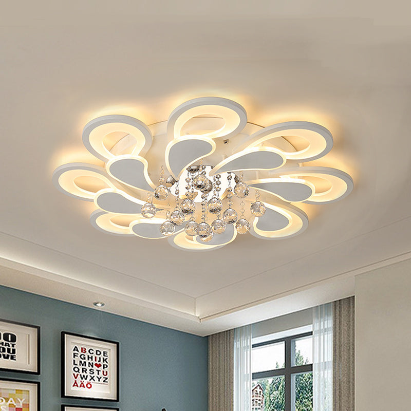 27"/31.5" W White Windmill Flush Lamp Modernist LED Acrylic Flush Mount Ceiling Fixture with Crystal Drop in Warm/White Light White 27" Clearhalo 'Ceiling Lights' 'Close To Ceiling Lights' 'Close to ceiling' 'Flush mount' Lighting' 254194