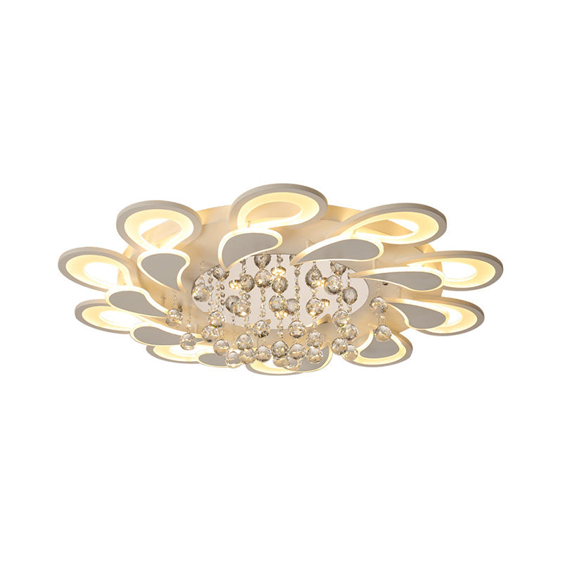 27"/31.5" W White Windmill Flush Lamp Modernist LED Acrylic Flush Mount Ceiling Fixture with Crystal Drop in Warm/White Light Clearhalo 'Ceiling Lights' 'Close To Ceiling Lights' 'Close to ceiling' 'Flush mount' Lighting' 254199