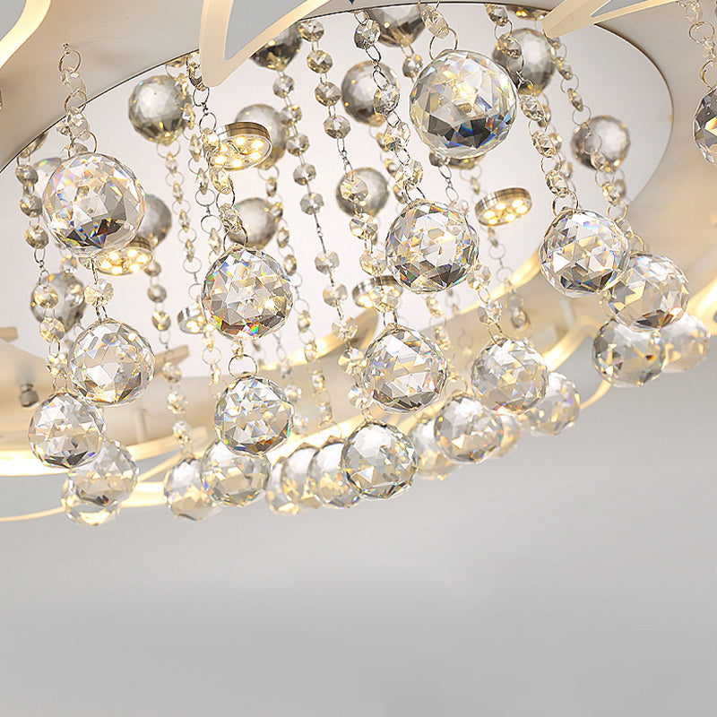 27"/31.5" W White Windmill Flush Lamp Modernist LED Acrylic Flush Mount Ceiling Fixture with Crystal Drop in Warm/White Light Clearhalo 'Ceiling Lights' 'Close To Ceiling Lights' 'Close to ceiling' 'Flush mount' Lighting' 254200