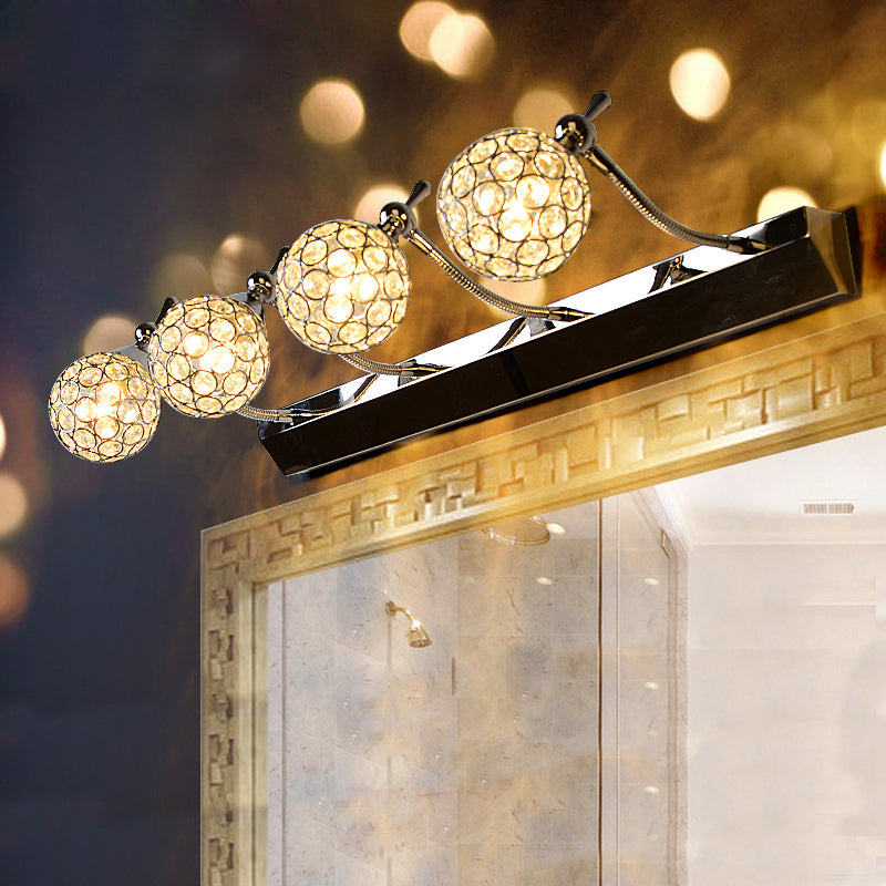 Orbit Wall Light Sconce Modernist Stylish Clear Crystal 3/4 Lights Black Finish Vanity Mirror Light, Warm/White Light Clearhalo 'Modern wall lights' 'Modern' 'Vanity Lights' 'Wall Lights' Lighting' 254343