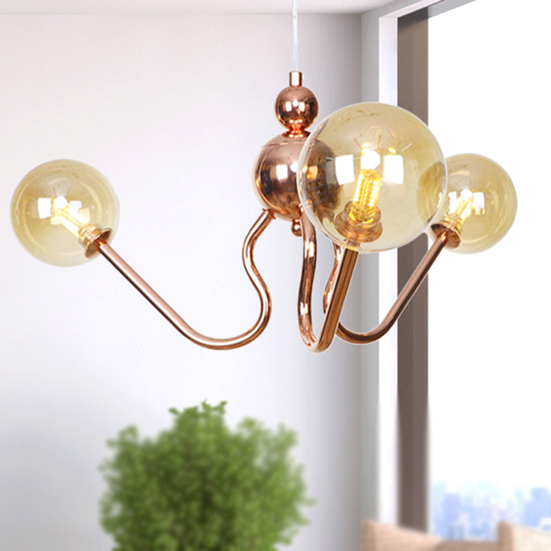 3-Light Clear/Amber Glass Hanging Chandelier Industrial Copper Globe/Tubular Dining Room Pendant Light Fixture Clearhalo 'Cast Iron' 'Ceiling Lights' 'Chandeliers' 'Clear' 'Industrial Chandeliers' 'Industrial' 'Metal' 'Middle Century Chandeliers' 'Modern' 'Rustic Chandeliers' 'Tiffany' 'Traditional Chandeliers' Lighting' 254415