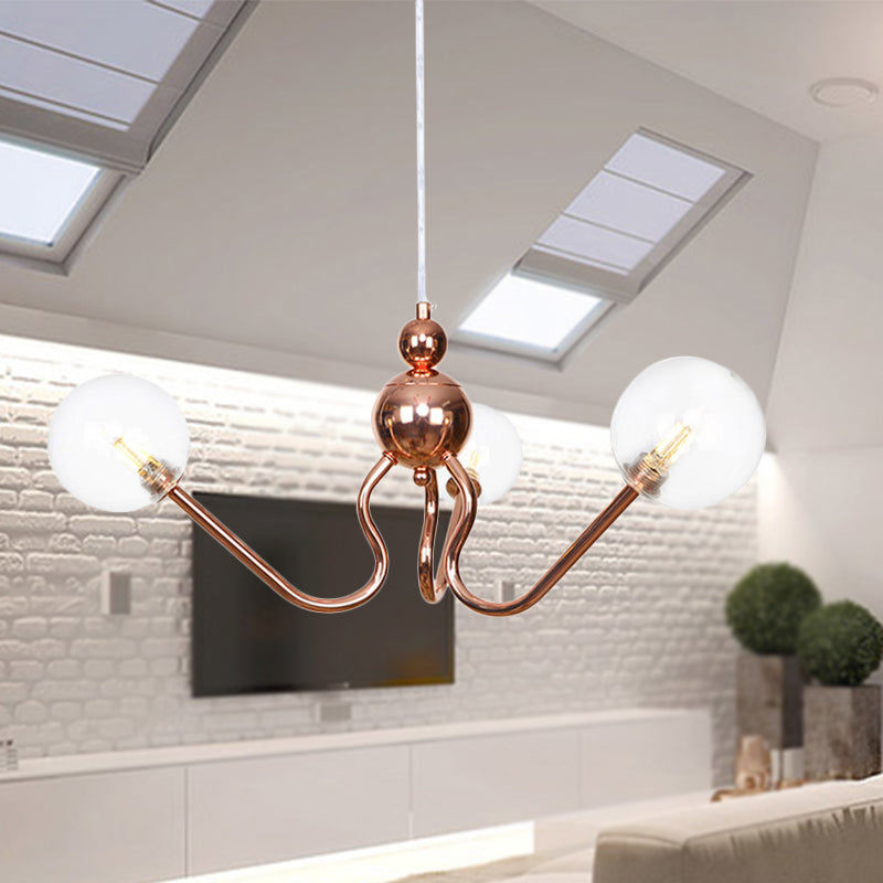 3-Light Clear/Amber Glass Hanging Chandelier Industrial Copper Globe/Tubular Dining Room Pendant Light Fixture Clearhalo 'Cast Iron' 'Ceiling Lights' 'Chandeliers' 'Clear' 'Industrial Chandeliers' 'Industrial' 'Metal' 'Middle Century Chandeliers' 'Modern' 'Rustic Chandeliers' 'Tiffany' 'Traditional Chandeliers' Lighting' 254417