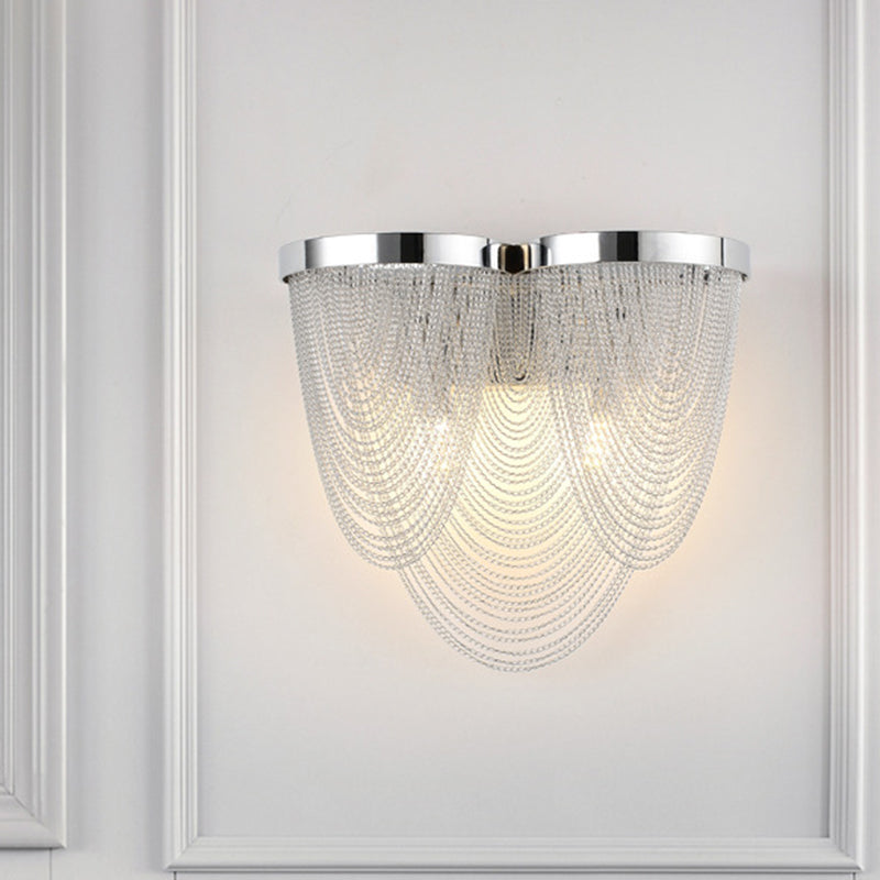 Metal Chain Shade Wall Light Fixture Postmodern 2 Lights Bedroom Sconce Light in Chrome Clearhalo 'Wall Lamps & Sconces' 'Wall Lights' Lighting' 254584