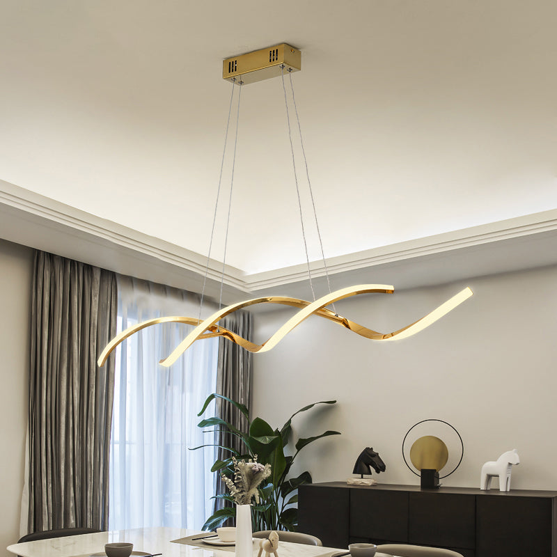 Wave Shaped Aluminum Hanging Light Minimalist Style LED Island Lighting with Adjustable Cord Clearhalo 'Ceiling Lights' 'Island Lights' Lighting' 2546372