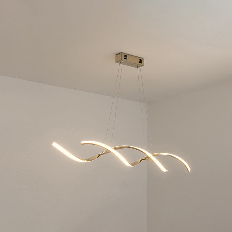 Wave Shaped Aluminum Hanging Light Minimalist Style LED Island Lighting with Adjustable Cord Gold 35.5" White Clearhalo 'Ceiling Lights' 'Island Lights' Lighting' 2546374