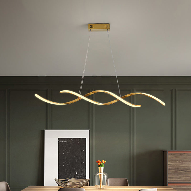 Wave Shaped Aluminum Hanging Light Minimalist Style LED Island Lighting with Adjustable Cord Clearhalo 'Ceiling Lights' 'Island Lights' Lighting' 2546375