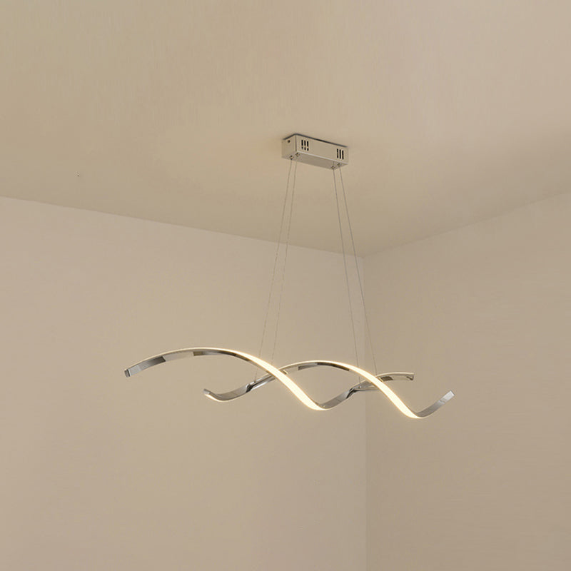 Wave Shaped Aluminum Hanging Light Minimalist Style LED Island Lighting with Adjustable Cord Chrome 43" Remote Control Stepless Dimming Clearhalo 'Ceiling Lights' 'Island Lights' Lighting' 2546376