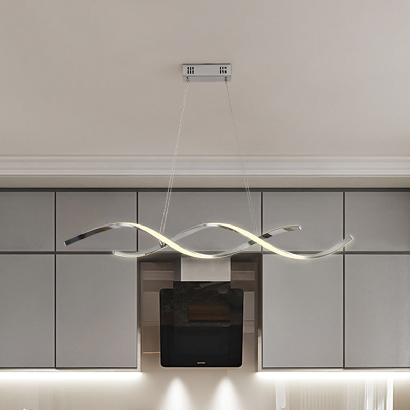 Wave Shaped Aluminum Hanging Light Minimalist Style LED Island Lighting with Adjustable Cord Clearhalo 'Ceiling Lights' 'Island Lights' Lighting' 2546377