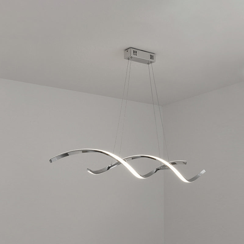 Wave Shaped Aluminum Hanging Light Minimalist Style LED Island Lighting with Adjustable Cord Chrome 35.5" White Clearhalo 'Ceiling Lights' 'Island Lights' Lighting' 2546379