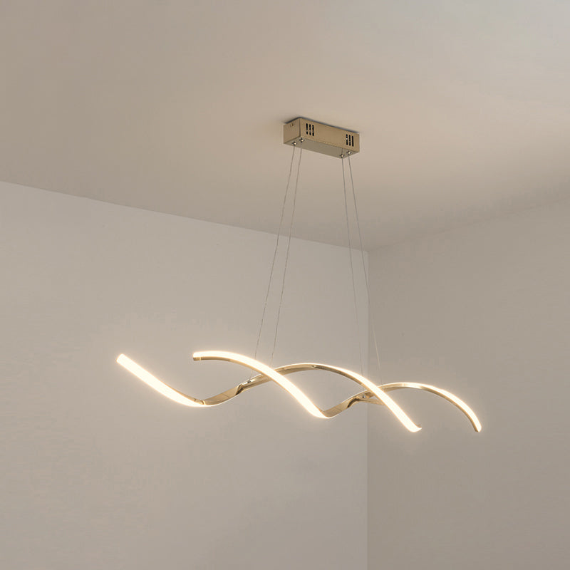 Wave Shaped Aluminum Hanging Light Minimalist Style LED Island Lighting with Adjustable Cord Gold 43" White Clearhalo 'Ceiling Lights' 'Island Lights' Lighting' 2546382