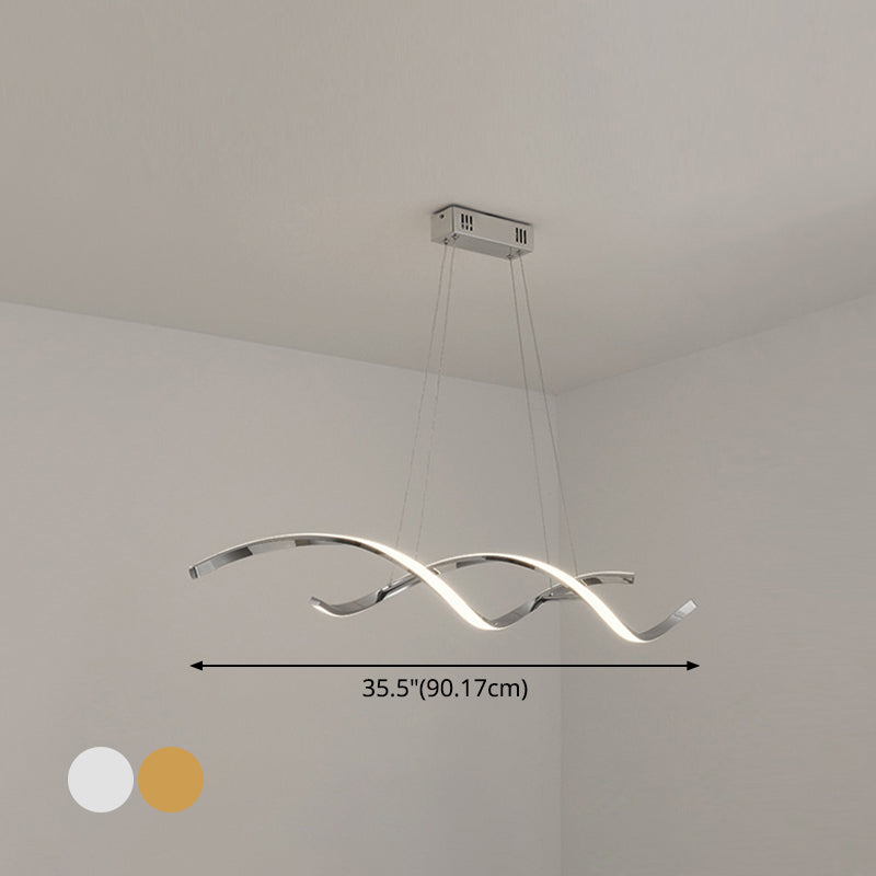 Wave Shaped Aluminum Hanging Light Minimalist Style LED Island Lighting with Adjustable Cord Clearhalo 'Ceiling Lights' 'Island Lights' Lighting' 2546385