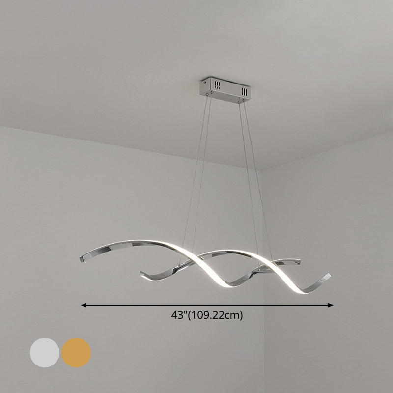 Wave Shaped Aluminum Hanging Light Minimalist Style LED Island Lighting with Adjustable Cord Clearhalo 'Ceiling Lights' 'Island Lights' Lighting' 2546387