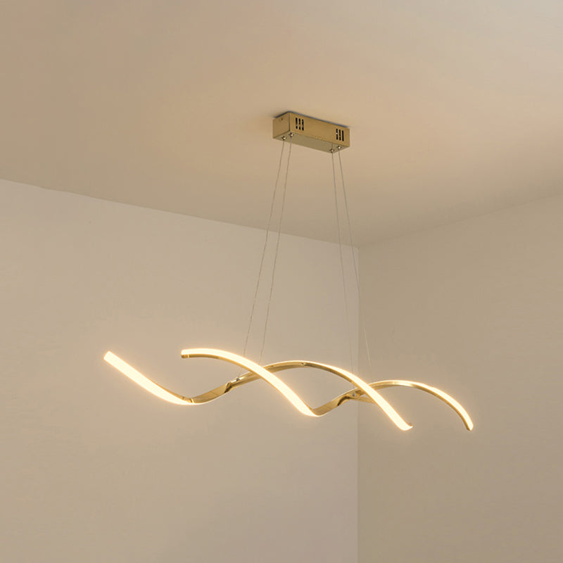 Wave Shaped Aluminum Hanging Light Minimalist Style LED Island Lighting with Adjustable Cord Gold 43" Warm Clearhalo 'Ceiling Lights' 'Island Lights' Lighting' 2546390