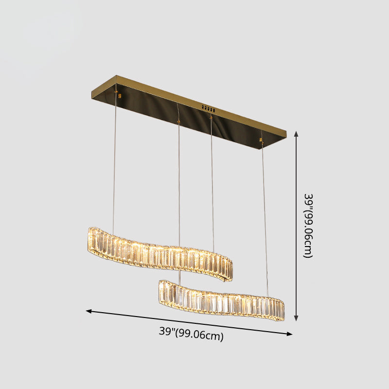 Simplicity Wavy Hanging Lamp Prismatic Crystal Restaurant LED Island Pendant Light in Brass Clearhalo 'Ceiling Lights' 'Island Lights' Lighting' 2546422