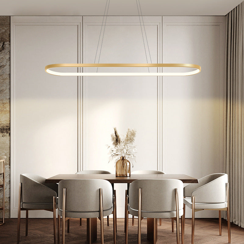 Metal Oblong Pendant Light Fixture Minimalist Gold Plated LED Island Lighting over Table Clearhalo 'Ceiling Lights' 'Island Lights' Lighting' 2546530