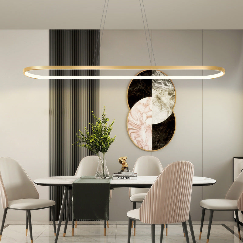 Metal Oblong Pendant Light Fixture Minimalist Gold Plated LED Island Lighting over Table Clearhalo 'Ceiling Lights' 'Island Lights' Lighting' 2546532