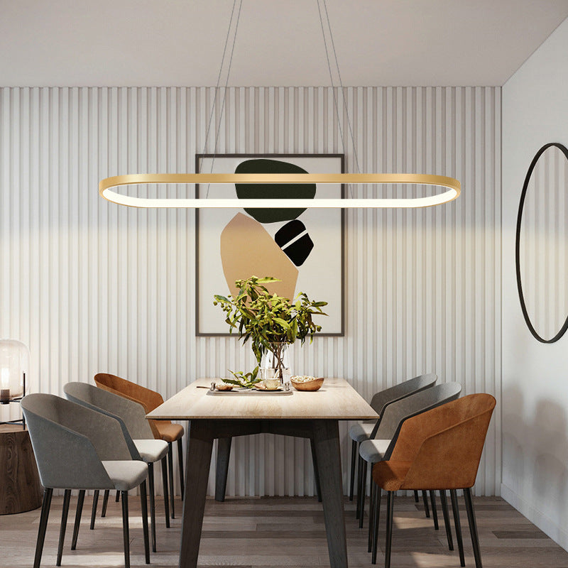 Metal Oblong Pendant Light Fixture Minimalist Gold Plated LED Island Lighting over Table Clearhalo 'Ceiling Lights' 'Island Lights' Lighting' 2546534