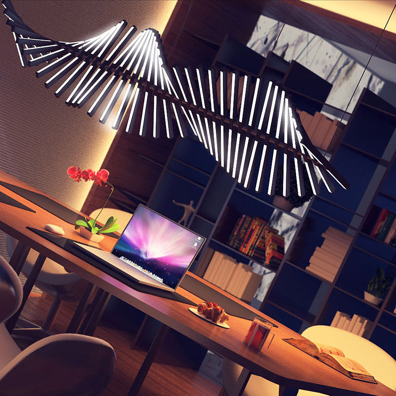 Black Finish Fish-Bone Pendant Lighting Novelty Nordic LED Metal Island Light Fixture Clearhalo 'Ceiling Lights' 'Island Lights' Lighting' 2546568