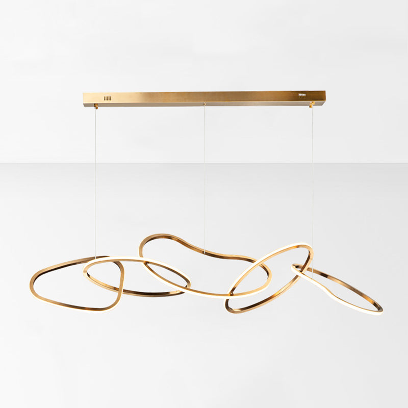 Metal 5-Ring Island Lighting Minimalist Golden LED Hanging Light for Dinning Room Gold Clearhalo 'Ceiling Lights' 'Island Lights' Lighting' 2546572