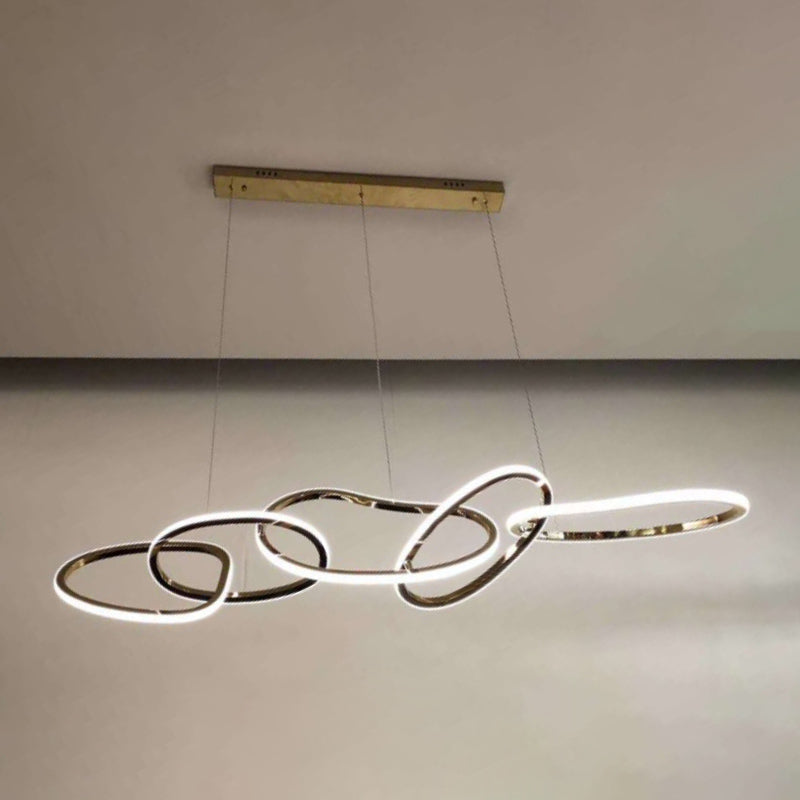 Metal 5-Ring Island Lighting Minimalist Golden LED Hanging Light for Dinning Room Clearhalo 'Ceiling Lights' 'Island Lights' Lighting' 2546573