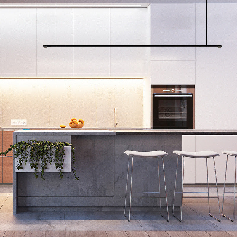 Minimalist Thin Rod LED Pendant Lamp Metal Kitchen Bar Island Ceiling Light in Black Clearhalo 'Ceiling Lights' 'Island Lights' Lighting' 2546580