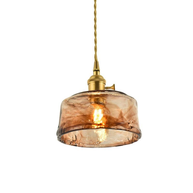 Brass Shaded Drop Pendant Vintage Handmade Tan Glass 1-Bulb Living Room Pendulum Light Clearhalo 'Ceiling Lights' 'Glass shade' 'Glass' 'Industrial Pendants' 'Industrial' 'Middle Century Pendants' 'Pendant Lights' 'Pendants' 'Tiffany' Lighting' 2546615